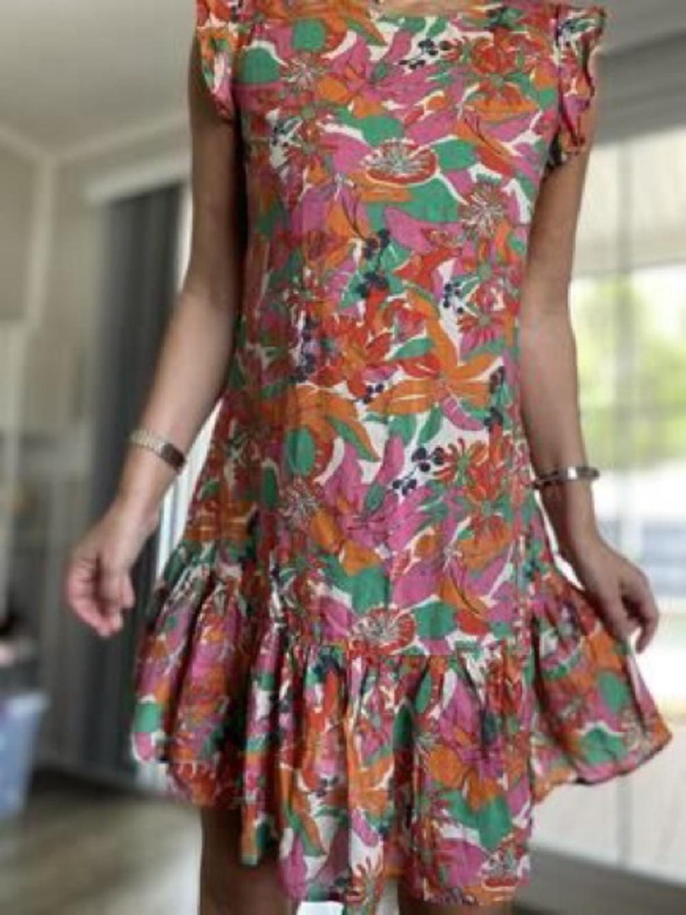 Marine Layer Floral Linen Blend Ruffle Hem Dress Size S